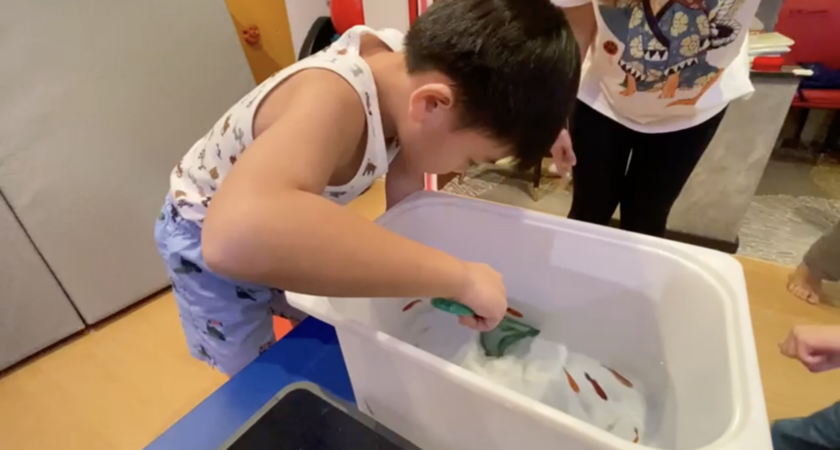 Image of a student at ONE Intervention Centre enjoying hands-on learning of a biology lesson.