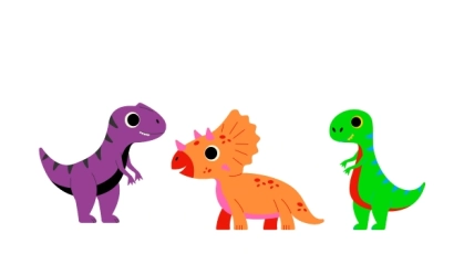 Three cartoon dinosaurs, from left to right: purple, orange and green. This is an example of a visual structure that can be used, and visual structures are a key element of TEACCH.