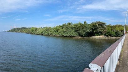 Waterfront jetty at Woodlands Waterfront Park, with a view of the sea by the railing. Woodlands Waterfront Park is a family-friendly park