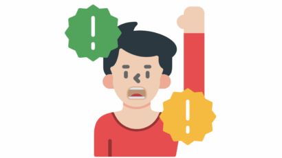 Illustration of guy raising hand to speak up at home