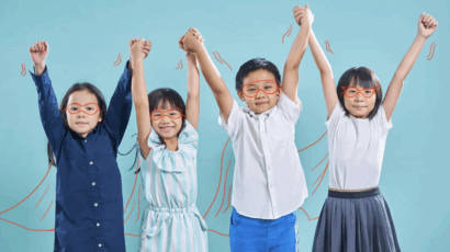Kids pretending to be superheroes, a common dress-up scene for fantasy play
